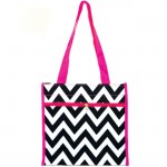 180852 -  BLACK/WHITE  CHEVRON DESIGN WITH PINK LINING TOTE BAG